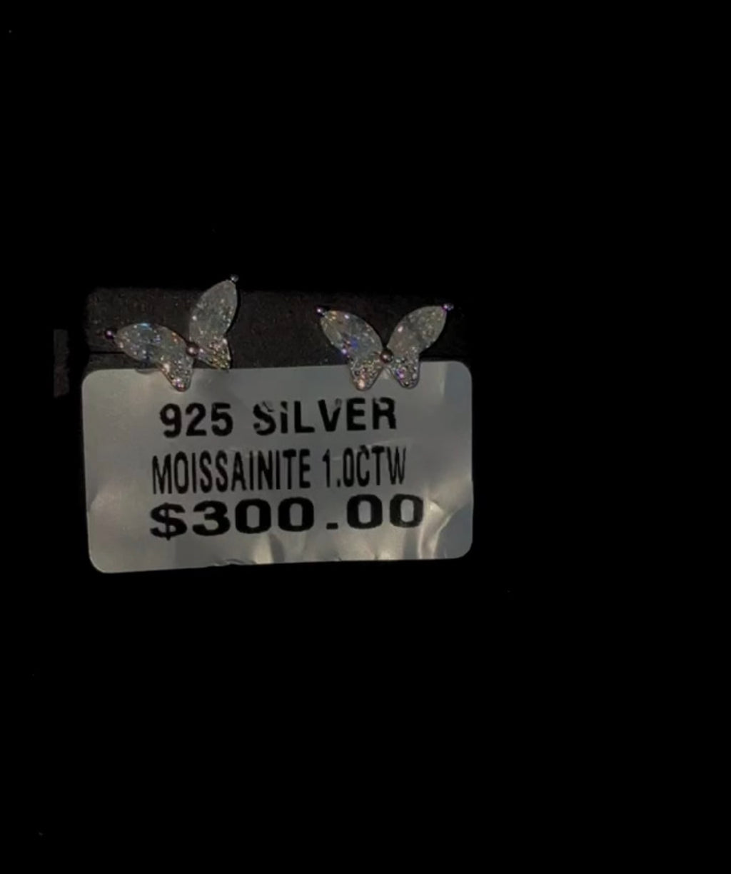 Moissanite 925 Push Back Butterfly Earring